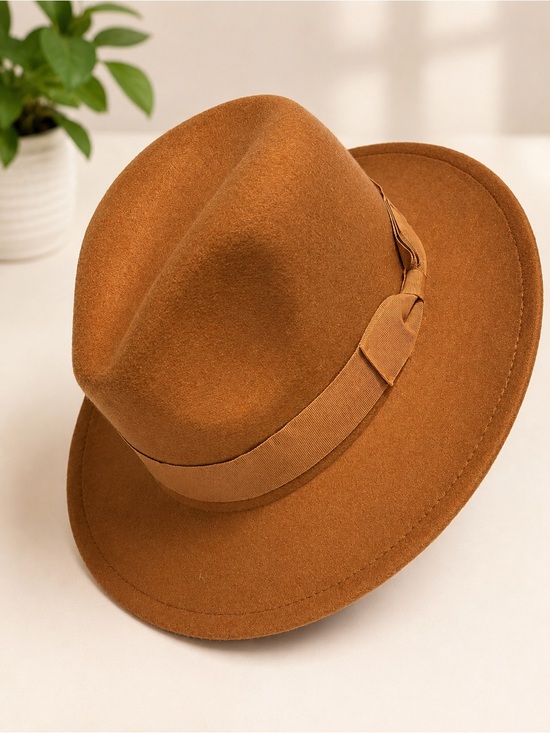Other - Classic Felt Fedora Hat in Camel Brown